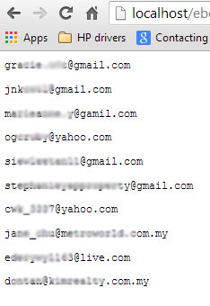 output of email extraction script