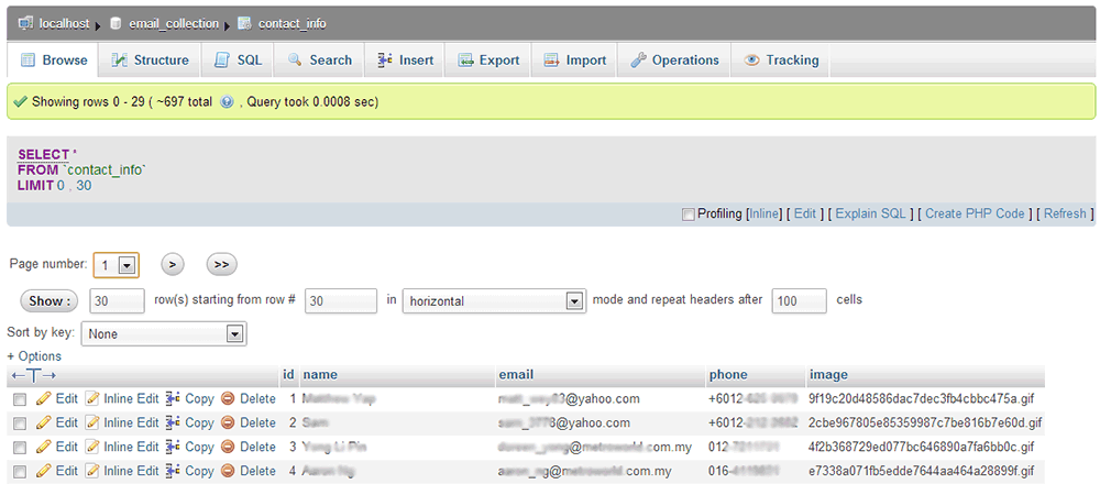 MySQL stores image file name